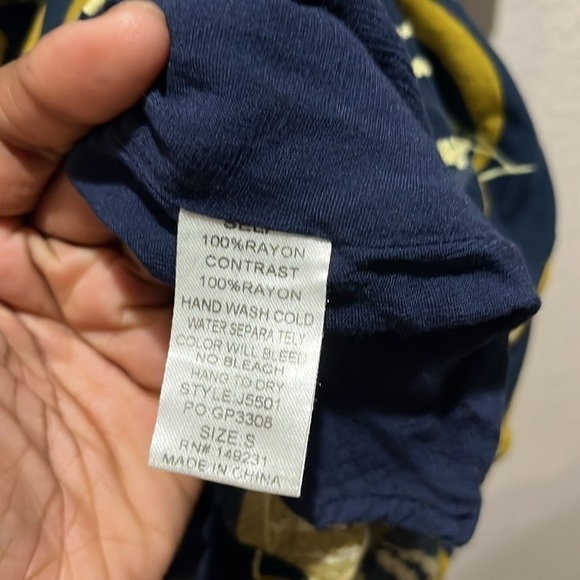 Kori Floral Navy and Mustard Flowy Knee Length Dress Bell Sleeves Size Small - Picture 12 of 12